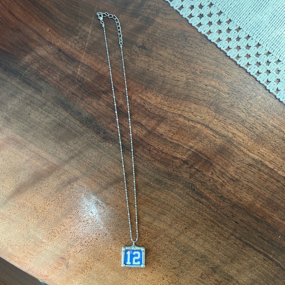 Seattle Seahawks Silver Necklace with Blue Number 12 Pendant